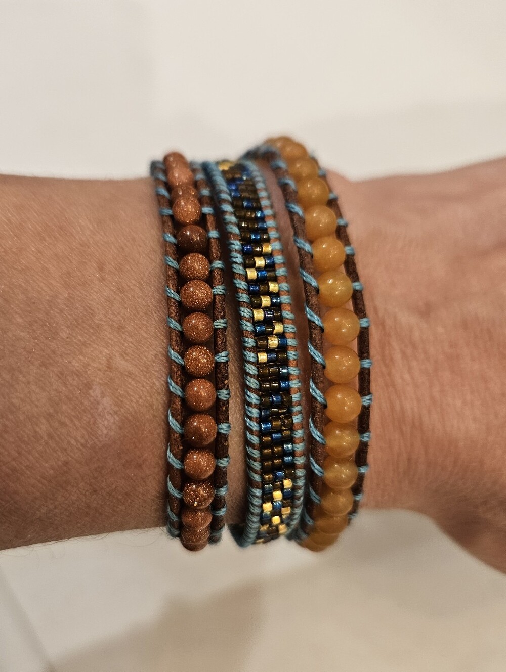 Turquoise, Amber & Rust Coloured Multi-Strand Beaded Wrap Bracelet